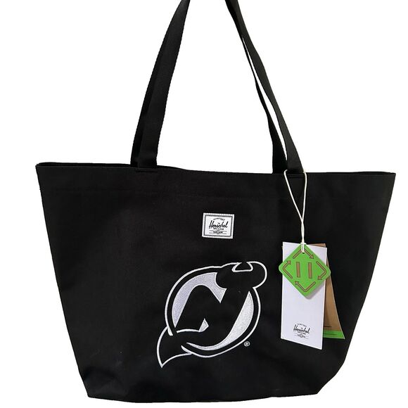 Herschel Classic Black Tote Bag with Embroidered New Jersey Devils Logo NEW - Picture 2 of 6